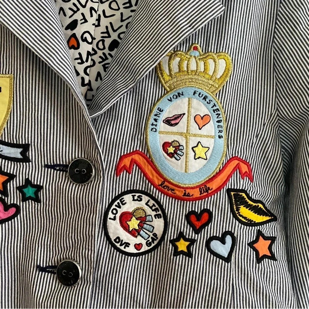 Diane von Furstenberg X Gap Kids Blue Striped Blazer with Patches Medium